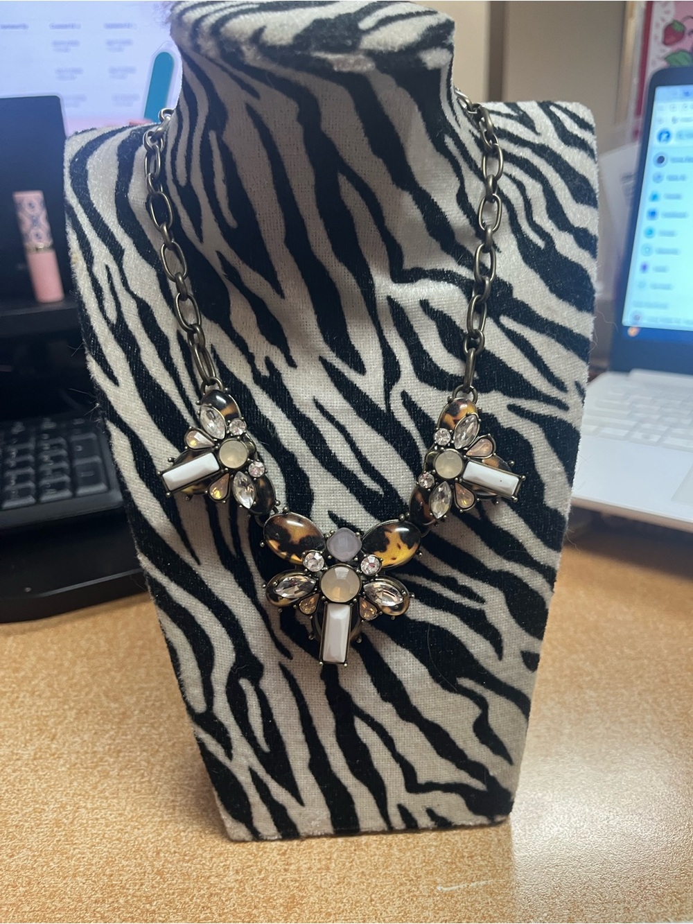 Park Lane Statement Floral Crystal and Tortoiseshell Necklace - Black & White